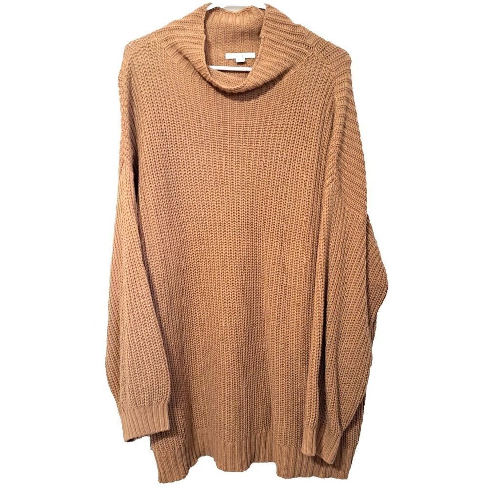 American Eagle L/XL Light Brown Long Sleeve Rib Knit Sweater Funnel Neck